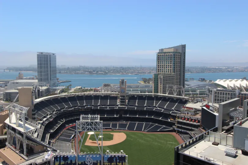 Beautiful view of a baseball stadium in sunny Downtown San Diego, California