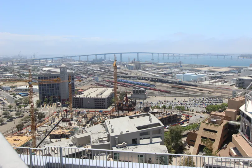Beautiful construction view with bridge in background.