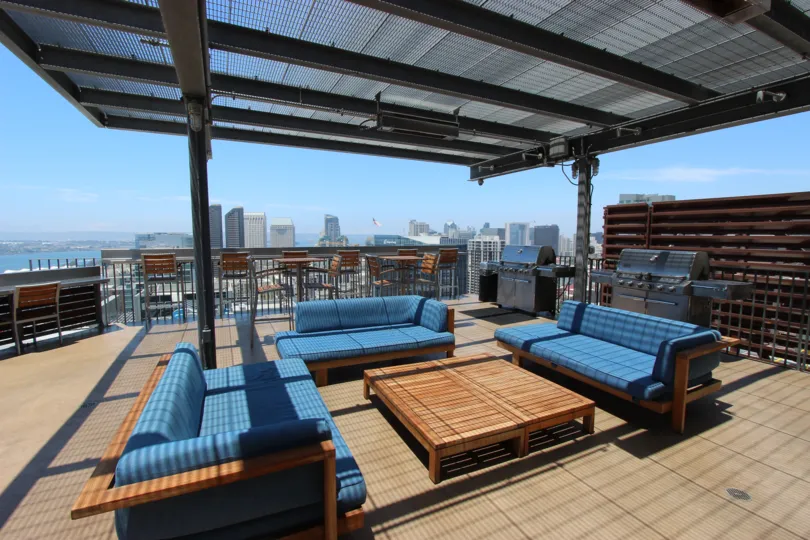 The rooftop lounge area of the Icon community in Icon Downtown San Diego CA