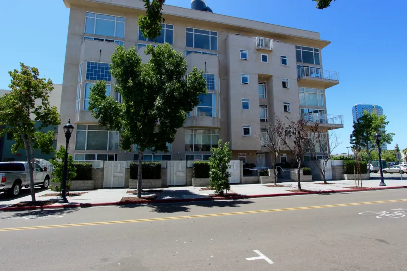 The outside front view of a building in Island Lofts Downtown San Diego CA.
