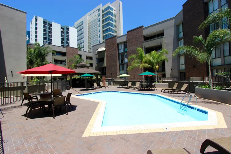 Bow tie shaped pool & patio at Marina Park in Downtown San Diego CA