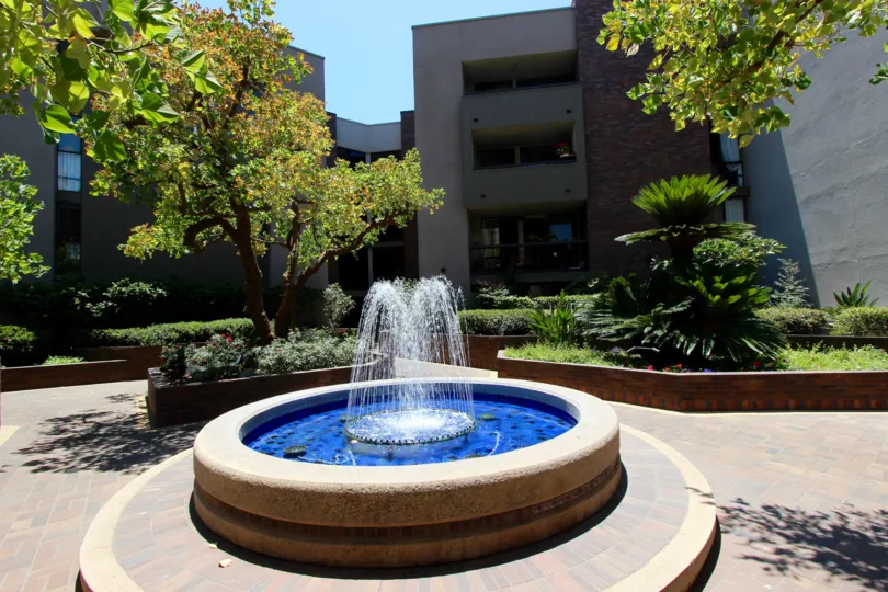 A beautiful fountain on a warm sunny day in Marina Park