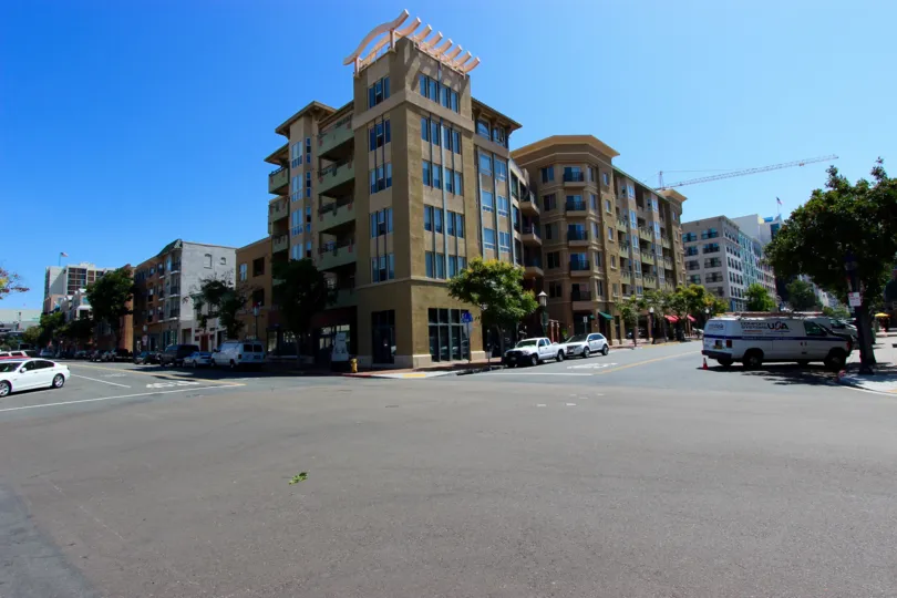 A sunny day across the corner from Pacific Terrace in downtown San Diego, CA