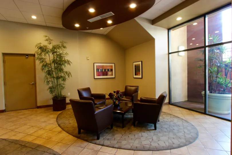 A look at one of the gathering spots inside the Pacific Terrace In Downtown San Diego. Perfect place to meet friends and neighbors.