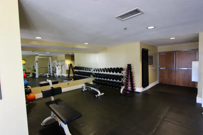 Dumb bell in workout area in Park Place Downtown San Diego California