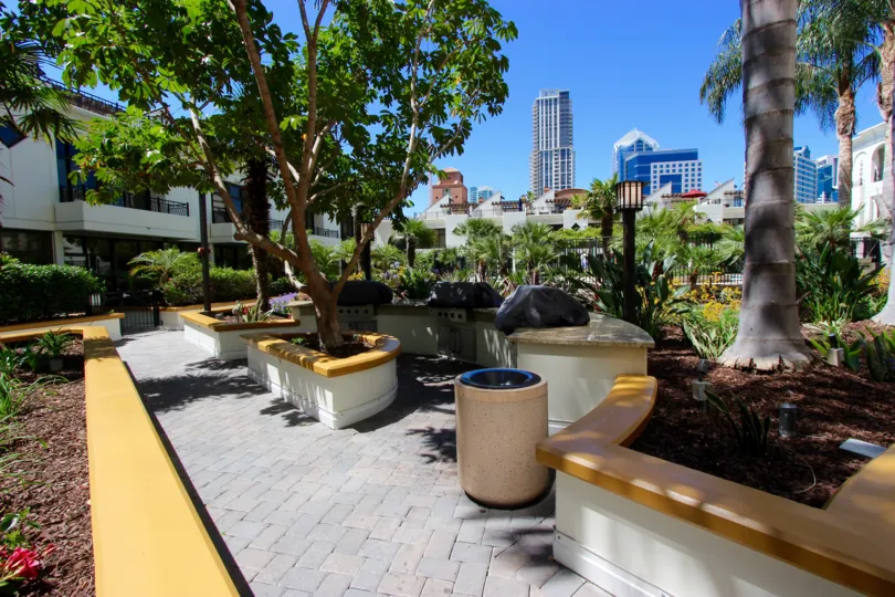 Three grills in the grilling area in Park Place Downtown San Diego California