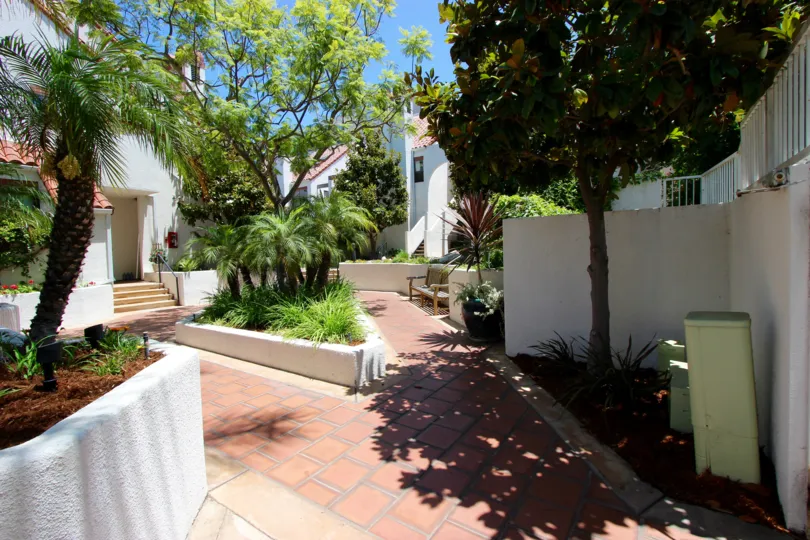 A sunny day in the park row with beautiful garden and a suitable for recreation