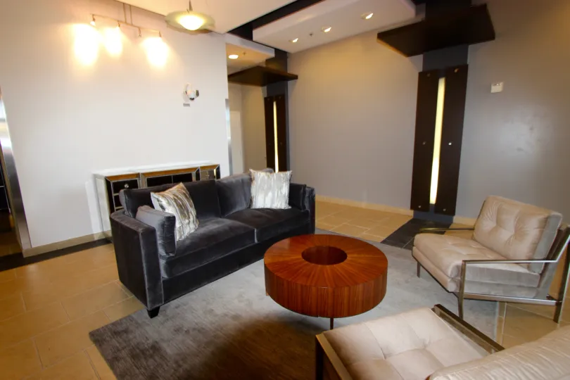 The living area of an apartment in the Park Terrace community in Downtown San Diego CA