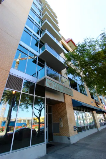 A view looking up of apartments in the Park Terrace community
