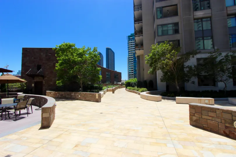 The outside lounge area of the Renaissance community in Downtown San Diego CA