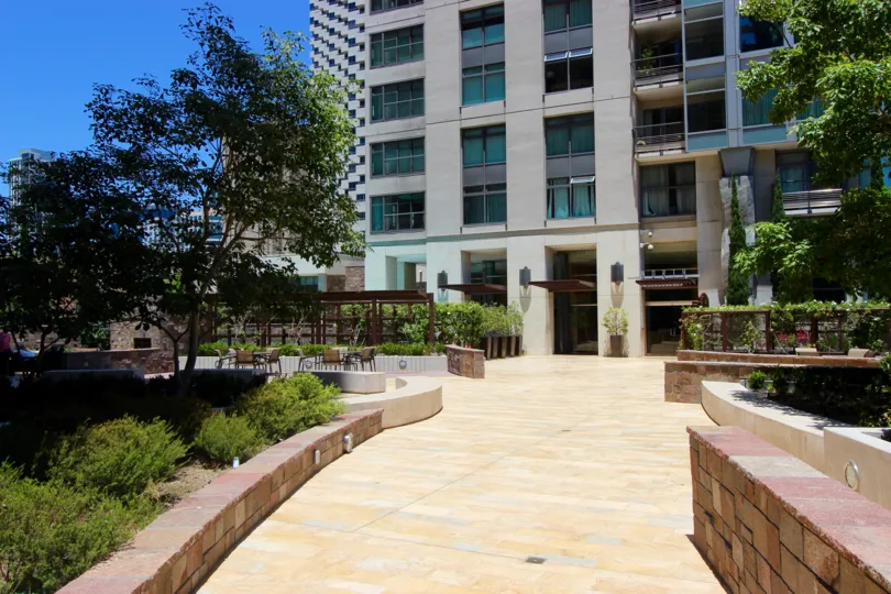 A front view from the corridor of the Renaissance building in Downtown San Diego CA.