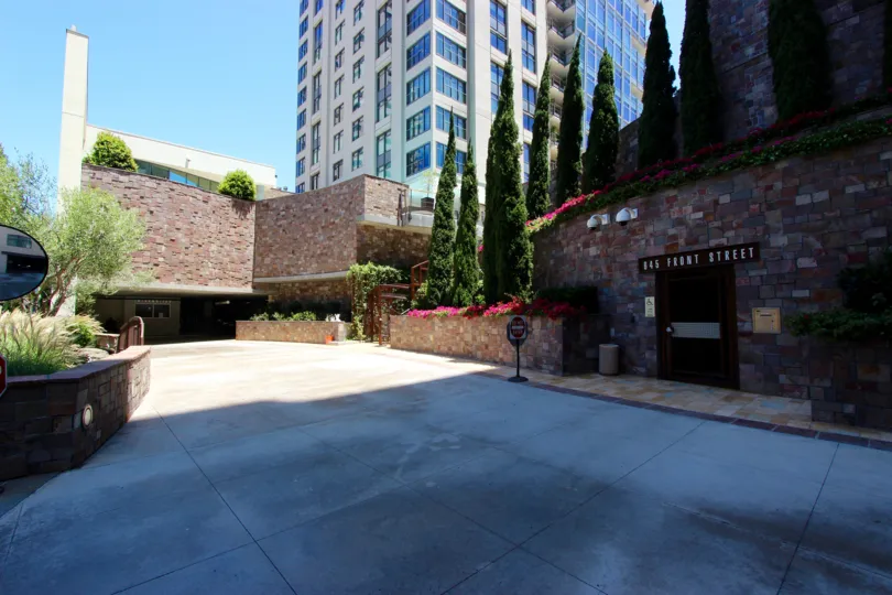 Entrance view with tiled wall and garden in Renaissance.
