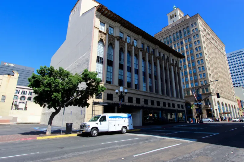 The view of the Samuel Fox Lofts building in San Diego