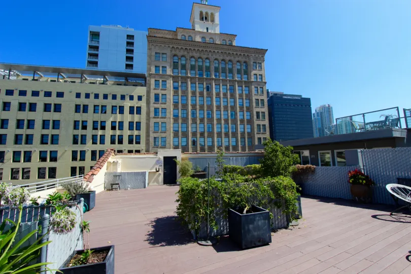 The greenery on the roof at Samuel Fox Lofts in San Diego