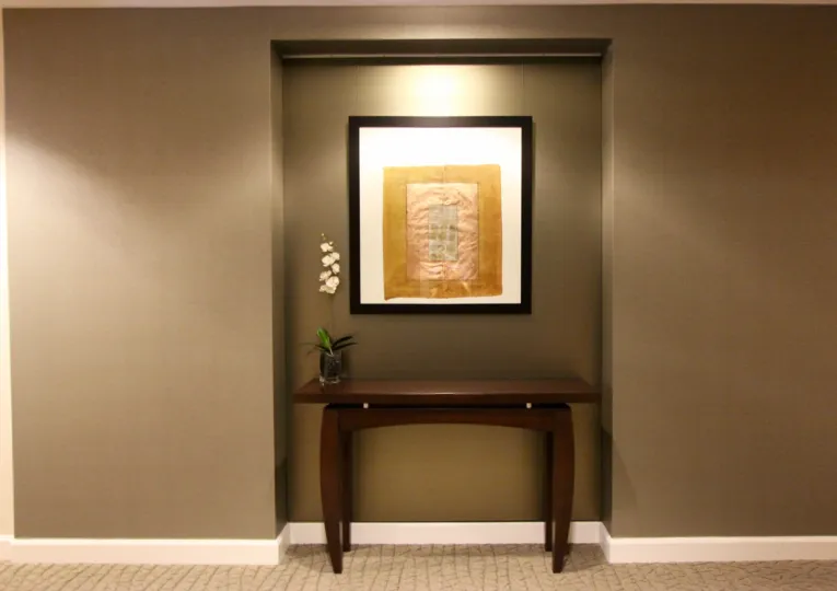Indoor walls and interior decoration with lights in Sapphire Tower.