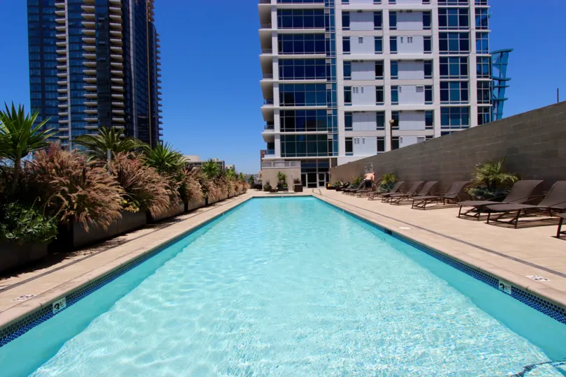 Sparkling pool for swimming laps or relaxing on the deck wih friends at Sapphire Tower.