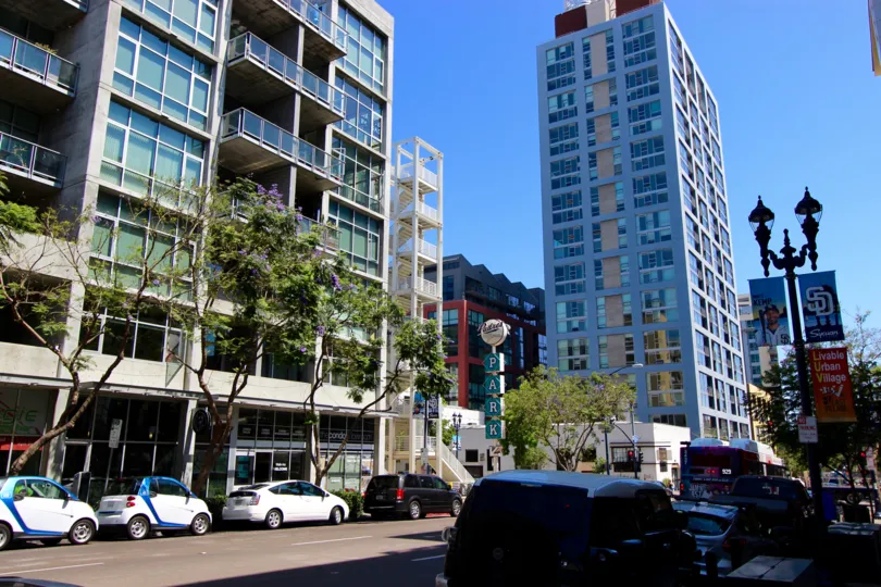 A sunny day outside in the Smart Corner of downtown San Diego
