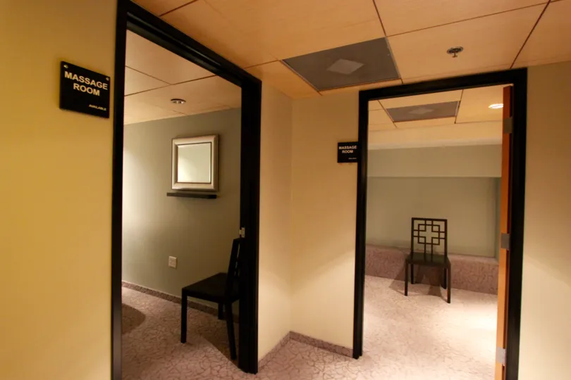 Beautiful massage center rooms in the Solara Lofts with black colour furniture