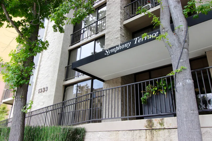 Symphony Terrace, City: Downtown San Diego, there is a building and "symphony terrace" is written on the top