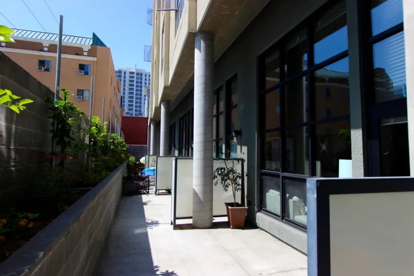 The patios at The Lofts @ 777 Sixth in Downtown San Diego.