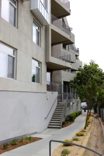 Private balconies at The Mills at Cortez Hill in Downtown San Diego, California.