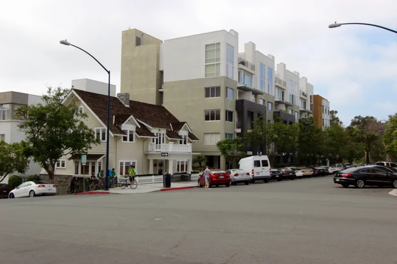 The Mills at Cortez Hill, City: Downtown San Diego, a nice wide road and cars parked near buildings