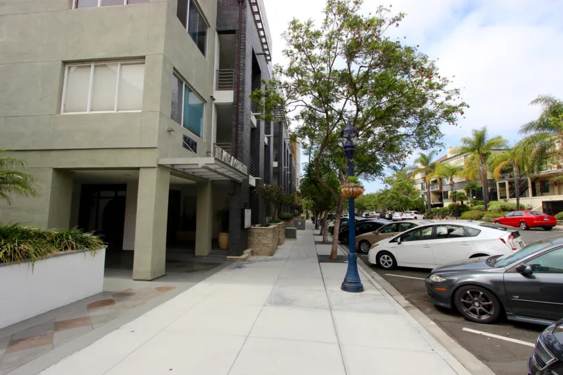 The sideway and parking at the entrance to The Mills at Cortez Hill downtown San Diego, Ca.