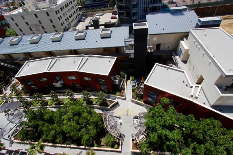 A view of many building tops in the TREO community