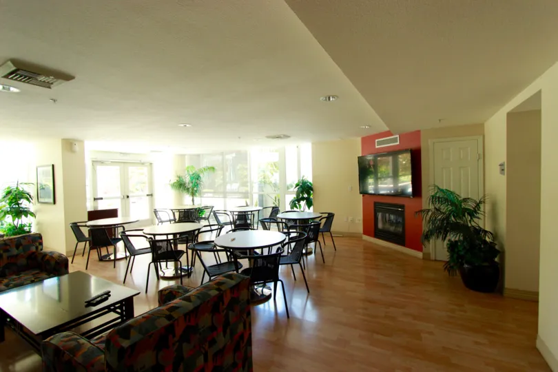 Relax with friends around the fireplace at the common space at TREO.