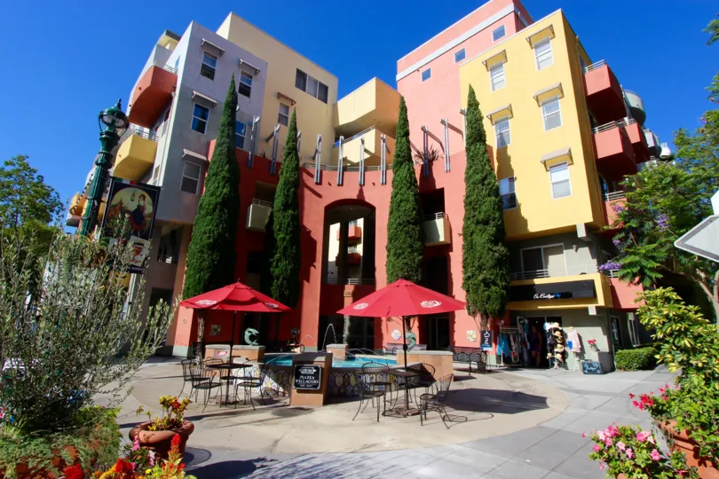 Soft colors are on a beautifully structured building in the Village walk community in Downtown San Diego.