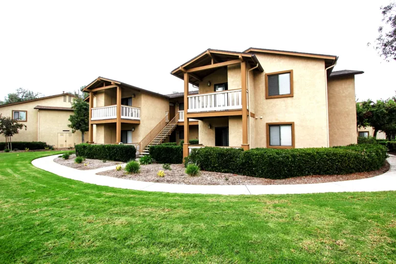 An apartment complex in the Alder Woods community of El Cajon, California on an overcast day