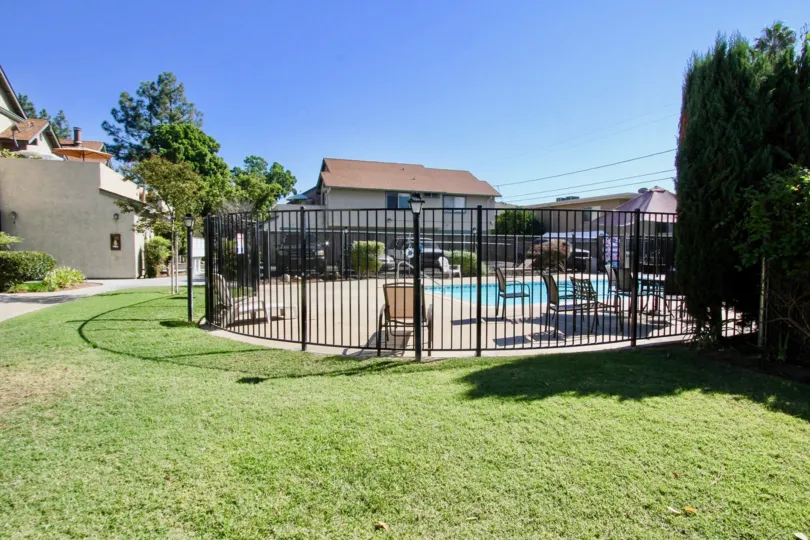 The Centaur Villas community pool on a beautiful, sunny day.