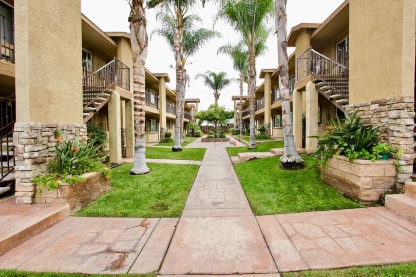 The grand courtyard entrance at the El Palacio complex in El Cajon.