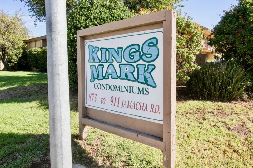 A Sign for the King Mark Condominiums scetion 873 through 911 in El Cajon, California