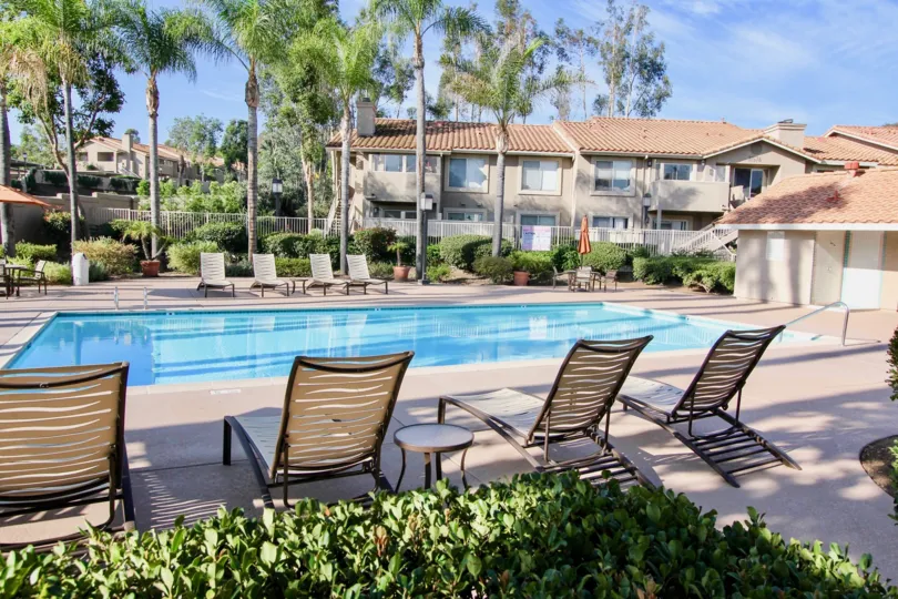 Swimming pool with relaxation chairs well maintained water of Mirasol.