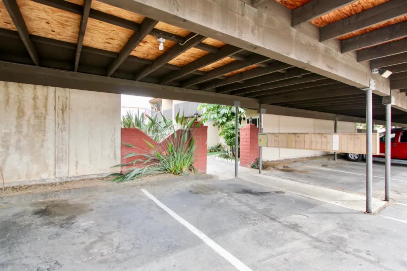Covered parking near residential units at Oakdale Park in El Cajon California