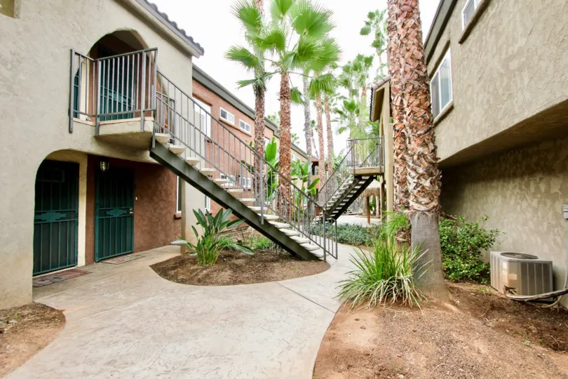 Walkway of apartment complex in El Cajon, California