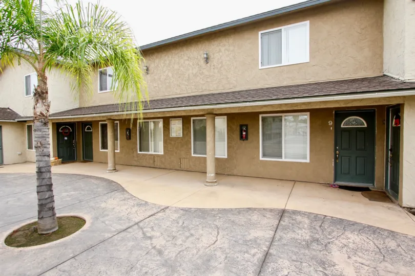 Housing and walkway at Peach Gardens in El Cajon California