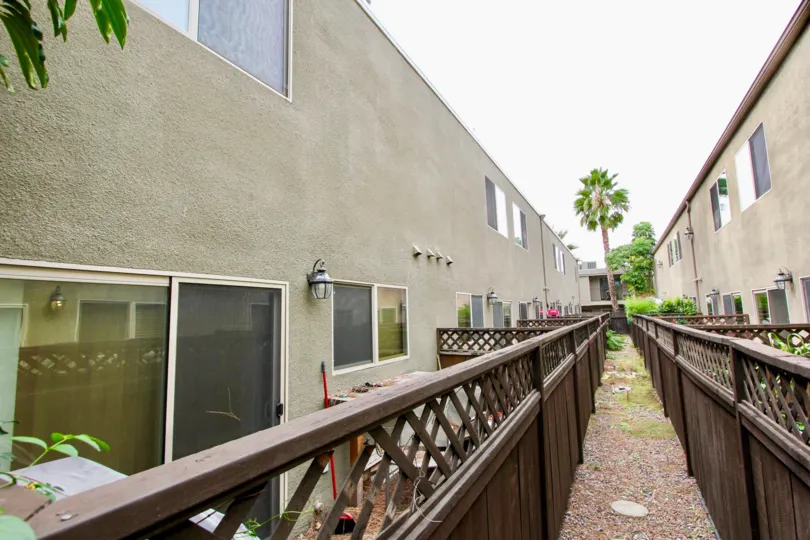 Back Patios at The Village Townhomes in El Cajon, California.