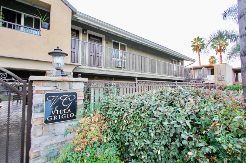 The entrance to Villa Grigio, a residential community located in El Cajon, CA