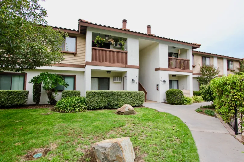 Walkway leading to residential units at Villa Serena in El Cajon Caliornia