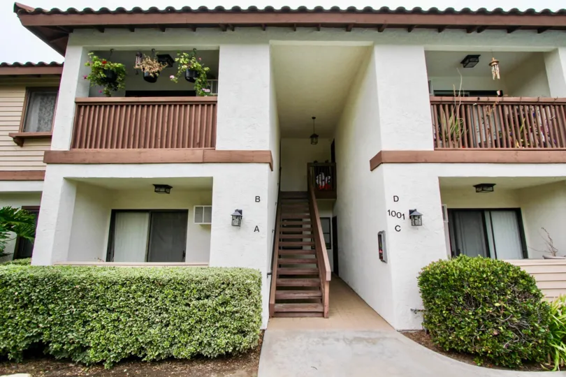 Stairway leading to hallway at Villa Serena in El Cajon California