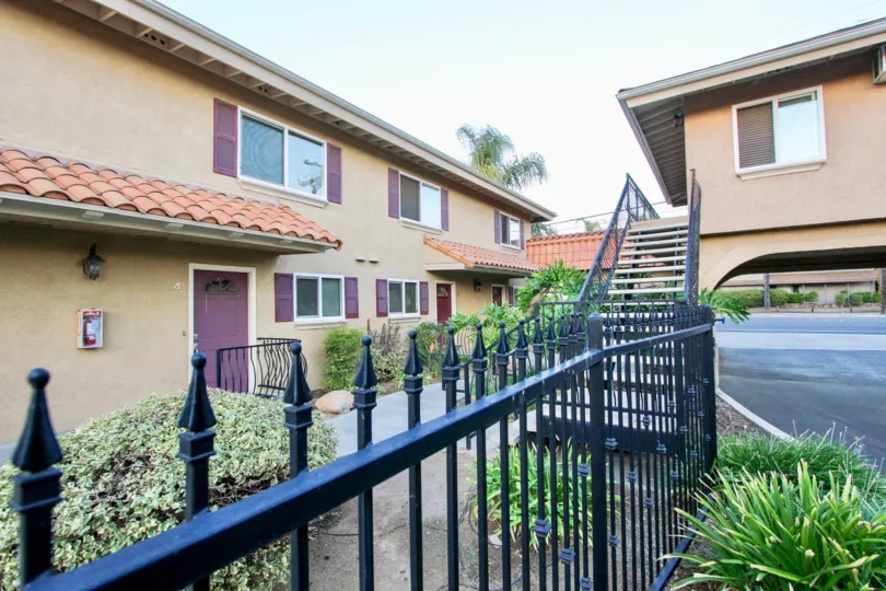 Black iron fence near residence at Villa Toscano in El Cajon California