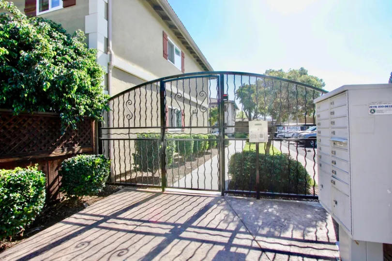 Front Gate on a clear day at Woodland Village in El Cajon, California.