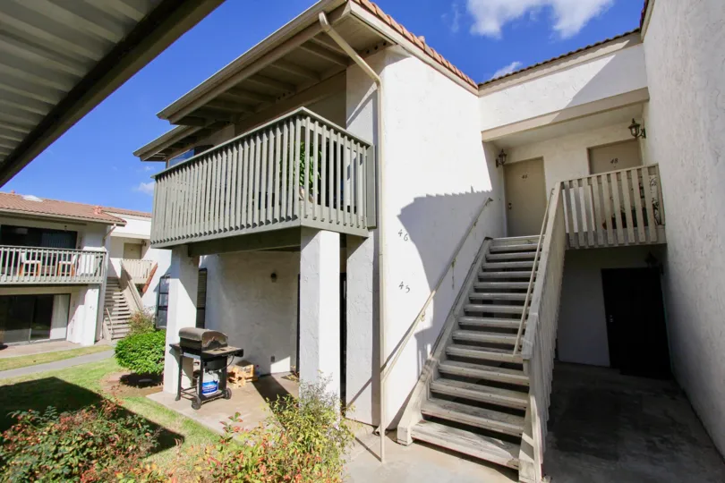 Two story housing units with attached stair cases at Bernardo Hills in Escondido California