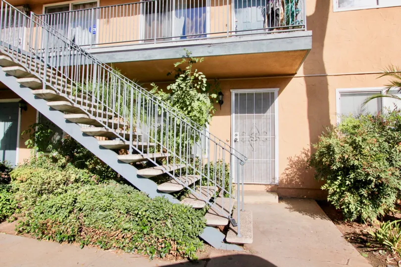 Two story residential building with stairway at Broadway Pines in Escondido Caliornia