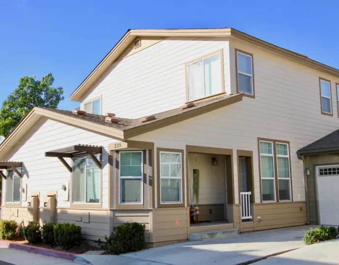 Brotherton Square, Escondido ,California,white building, bushes