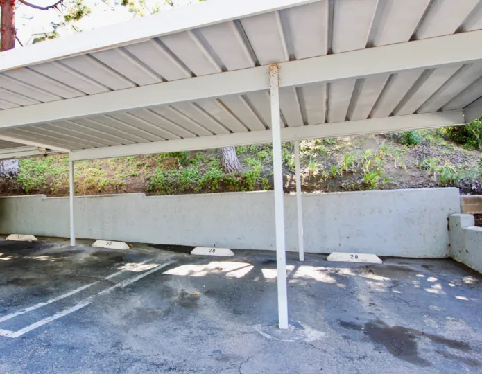 Covered parking near a hillside at Camden cove in Escondido California