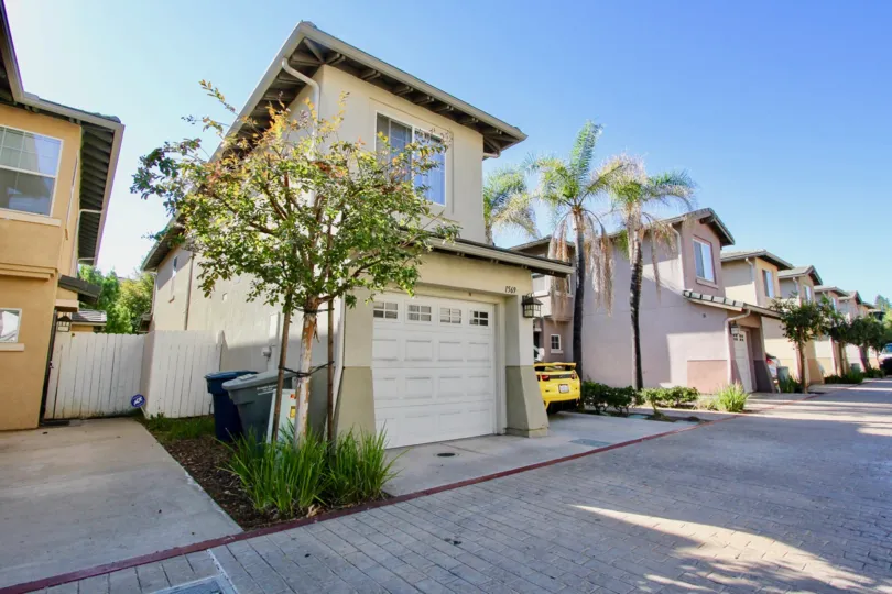 Street lined with two story homes at Escondido Park Row in Escondido California