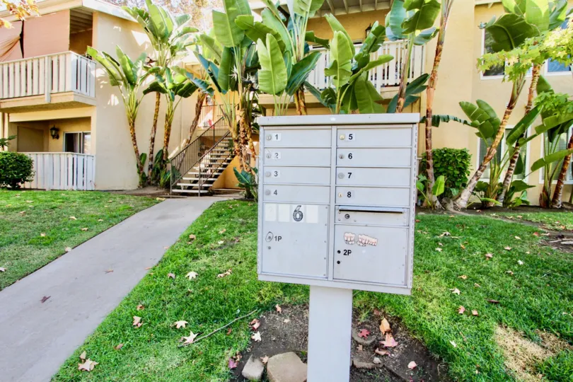 Mailboxes in front of residential units at Hampton Place in Escondido California